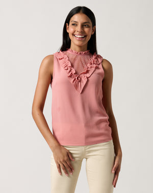 Camiseta escote rejilla Color Rosa