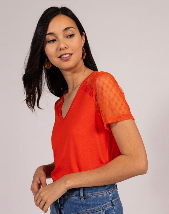 Camiseta rejilla de puntos Color Naranja